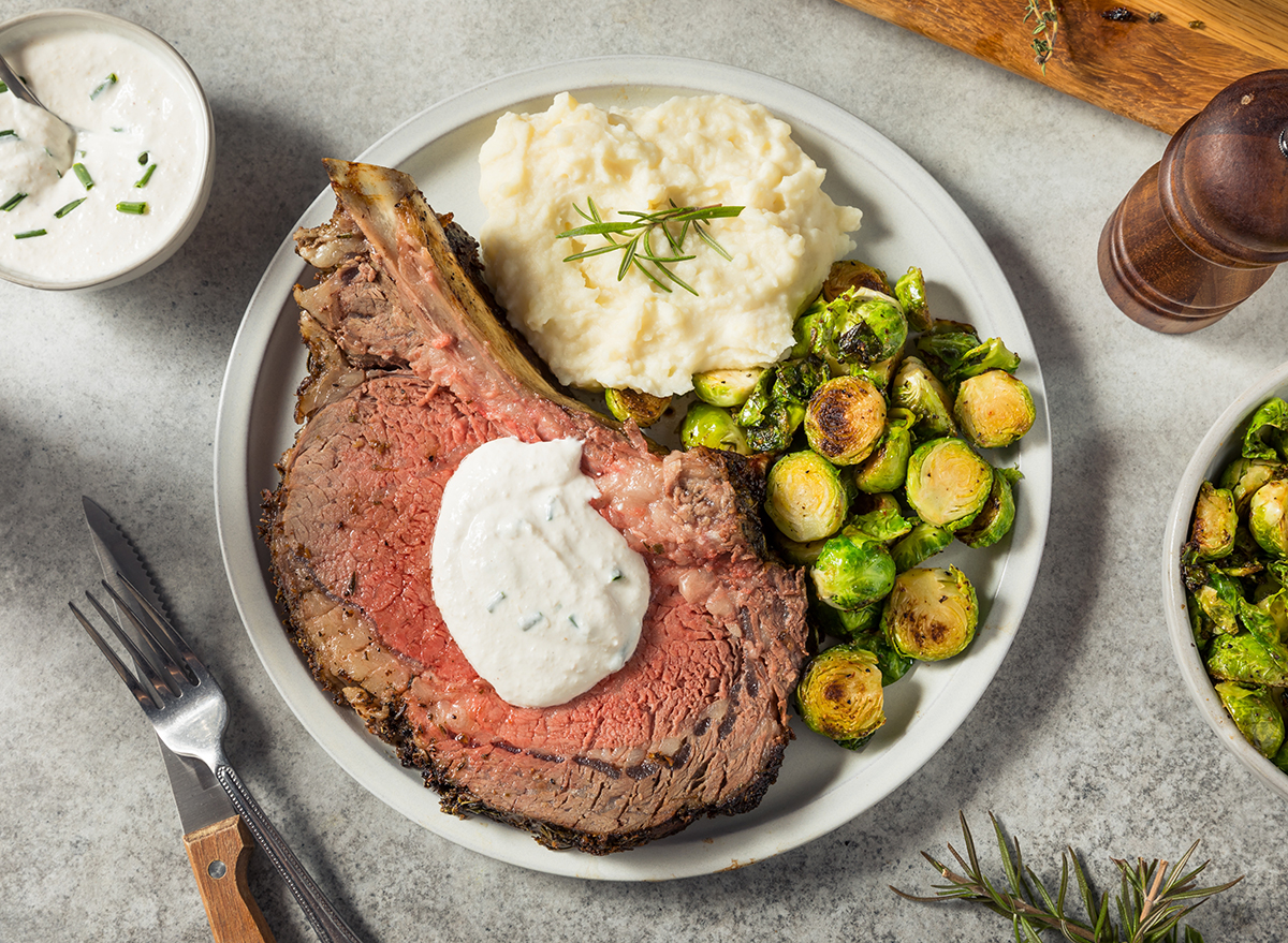 Homemade,Standing,Prime,Rib,Beef,Roast,With,Horseradish,Sauce,And