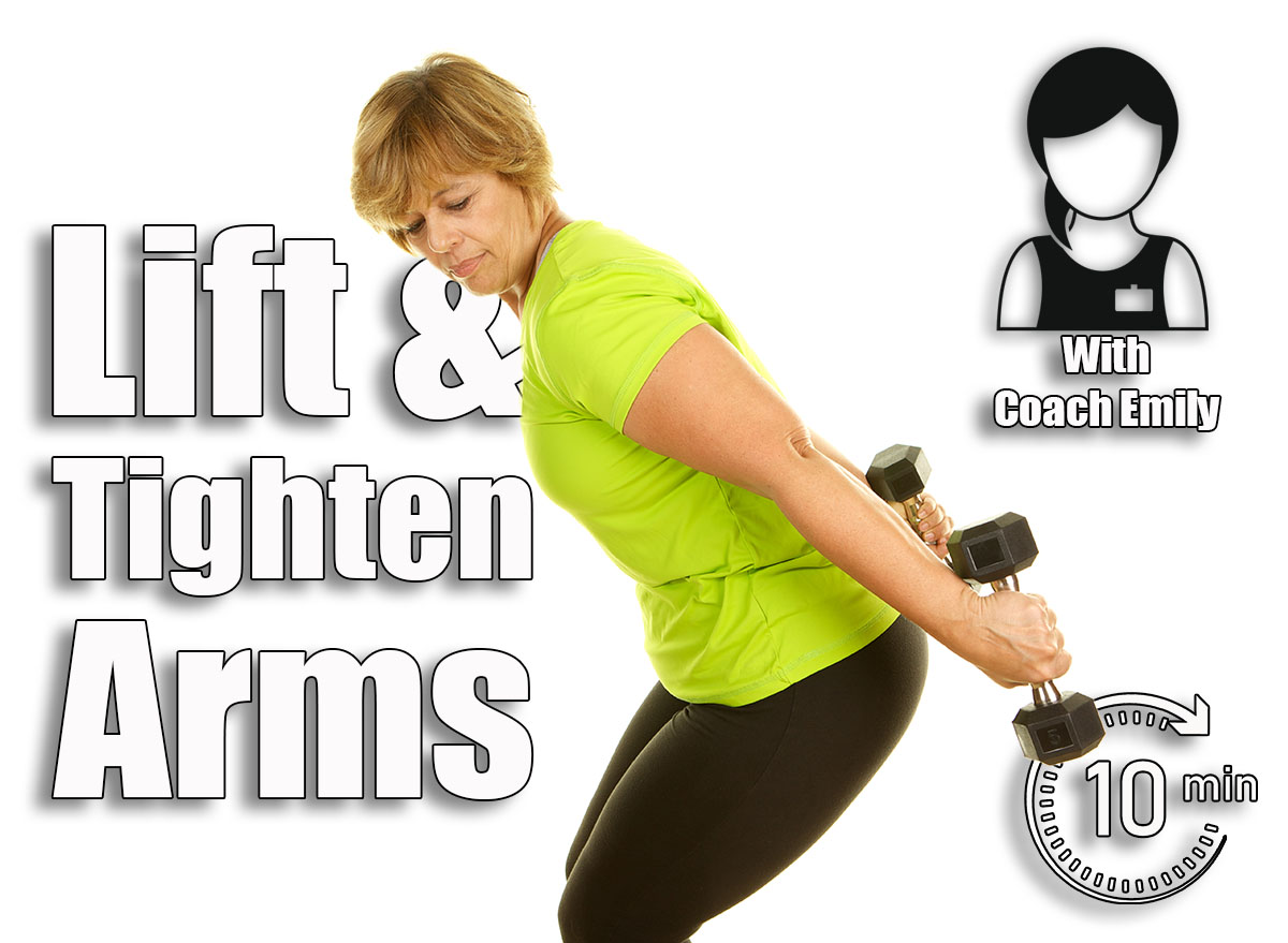 Mature woman lifting weights on a white background. 5 Triceps Exercises That Lift Sagging Arms After 50 (At Home). Cover