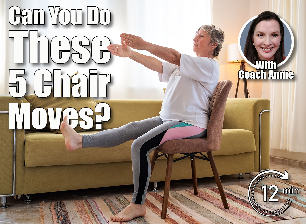 Senior caucasian woman doing yoga at home on chair. 5 Chair Exercises That Build Strength After 50 Without CrossFit or a Gym. Cover