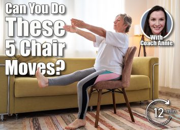 Senior caucasian woman doing yoga at home on chair. 5 Chair Exercises That Build Strength After 50 Without CrossFit or a Gym. Cover