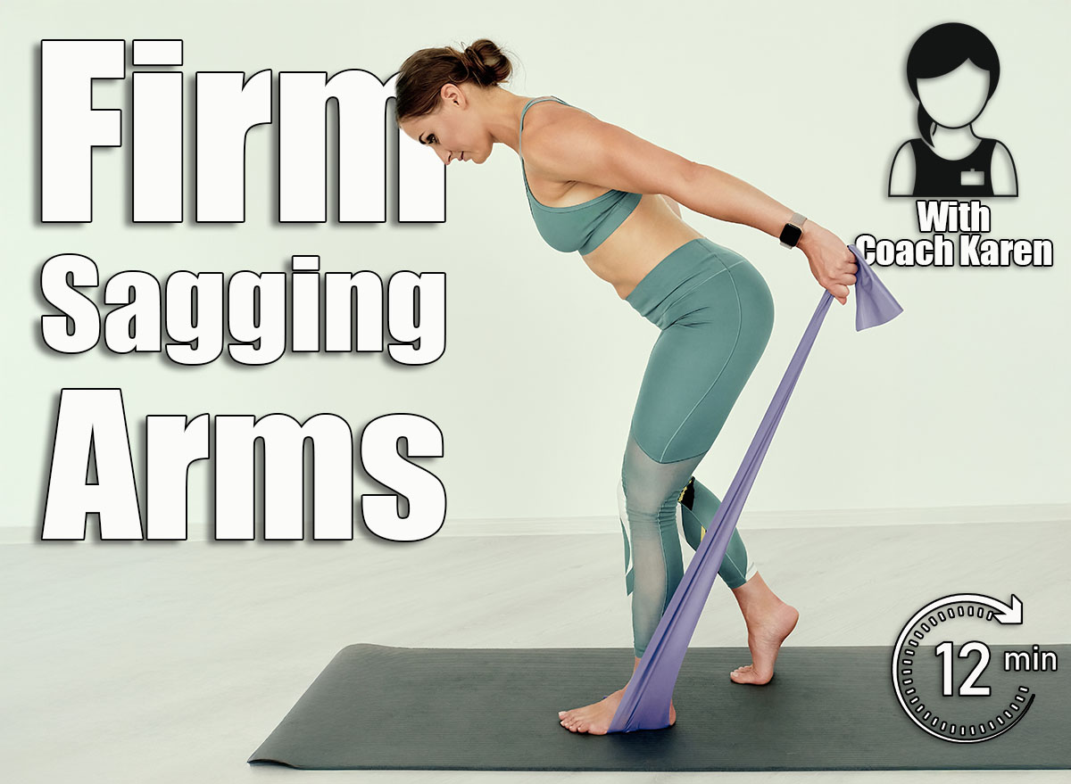 Side profile of a fitness trainer demonstrating a tricep kickback using a resistance band, targeting the upper arm muscles. Perfect for strength and toning exercises in fitness imagery. 5 Standing Exercises That Firm Sagging Arms Better Than Dumbbells After 45. Cover