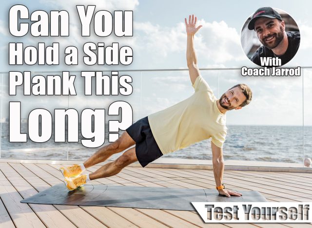 Man Practicing Side Plank Exercise by the Waterfront During a Sunny Day. Over 50? If You Can Hold a Side Plank for This Long, Your Core Is Ahead of Most. Cover
