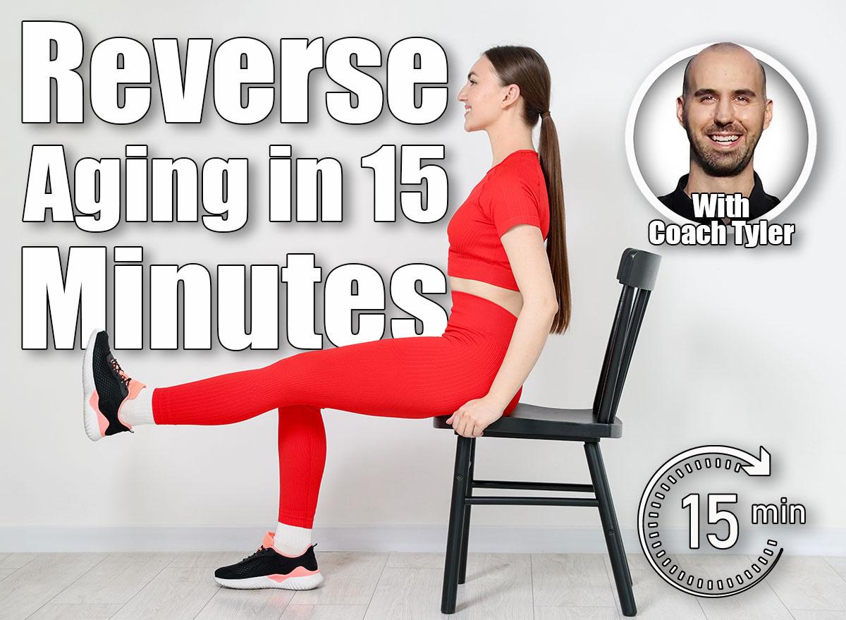 Beautiful woman exercising with chair at home. 5 Chair Exercises That Reverse Aging Faster Than Cardio After 60. Cover