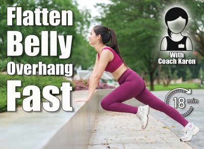 Asian sportswoman performing incline push ups using a concrete border in a green park. 6 Standing Exercises That Flatten Belly Overhang Better Than Cardio After 50. Cover