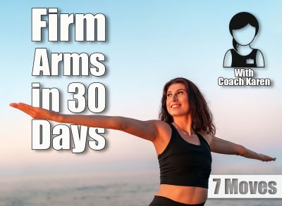 Smiling sportswoman practicing yoga on the beach at sunset, arms outstretched and embracing the serene beauty of the ocean. 7 Quick Moves That Smooth Arm Jiggle in 30 Days After 50 (No Weights). Cover