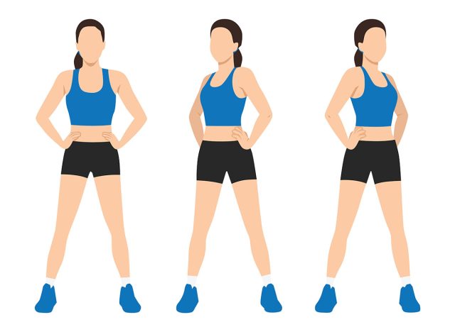 Standing Warm Up Torso Twists. Flat vector illustration isolated on white background