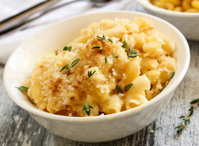 Homemade baked Mac and cheese served in a bowl