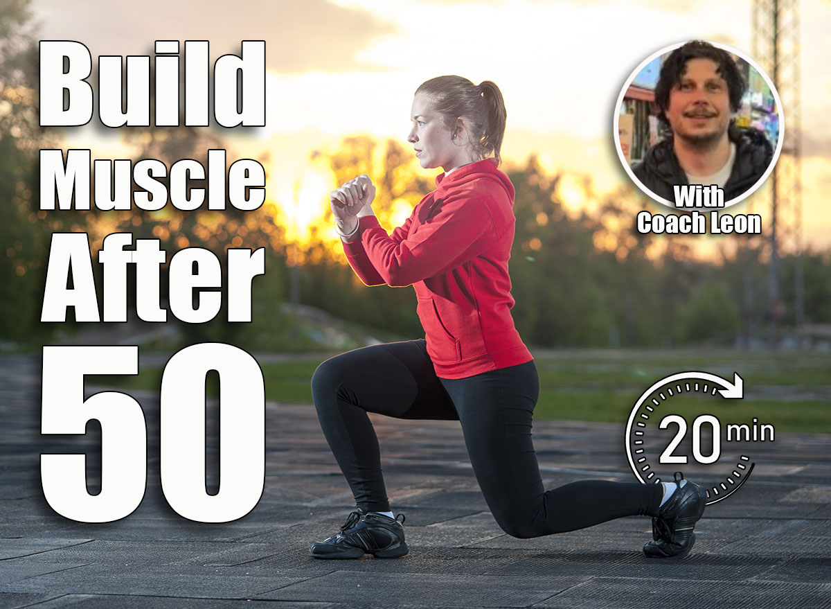 Fit woman in sportswear doing frontal lunges squats . Fitness, workout, sport outdoors concept. 4 Bodyweight Exercises That Build More Muscle Than Machines After 50. Cover
