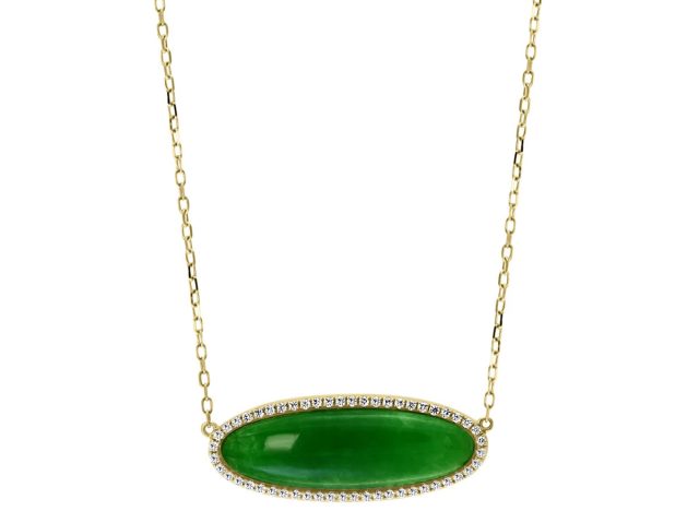 Dyed Green Jade & Diamond 14kt Yellow Gold Necklace