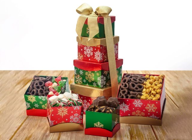 Happy Holidays Snowflake Tower of Sweets 4-Tier Tower