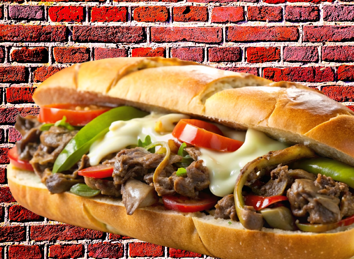 Red brick wall, cheesesteak