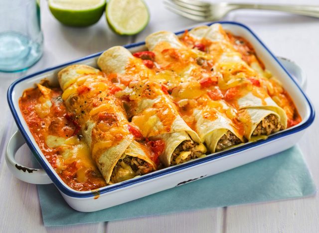 Beef enchiladas with tomato sauce and cheese
