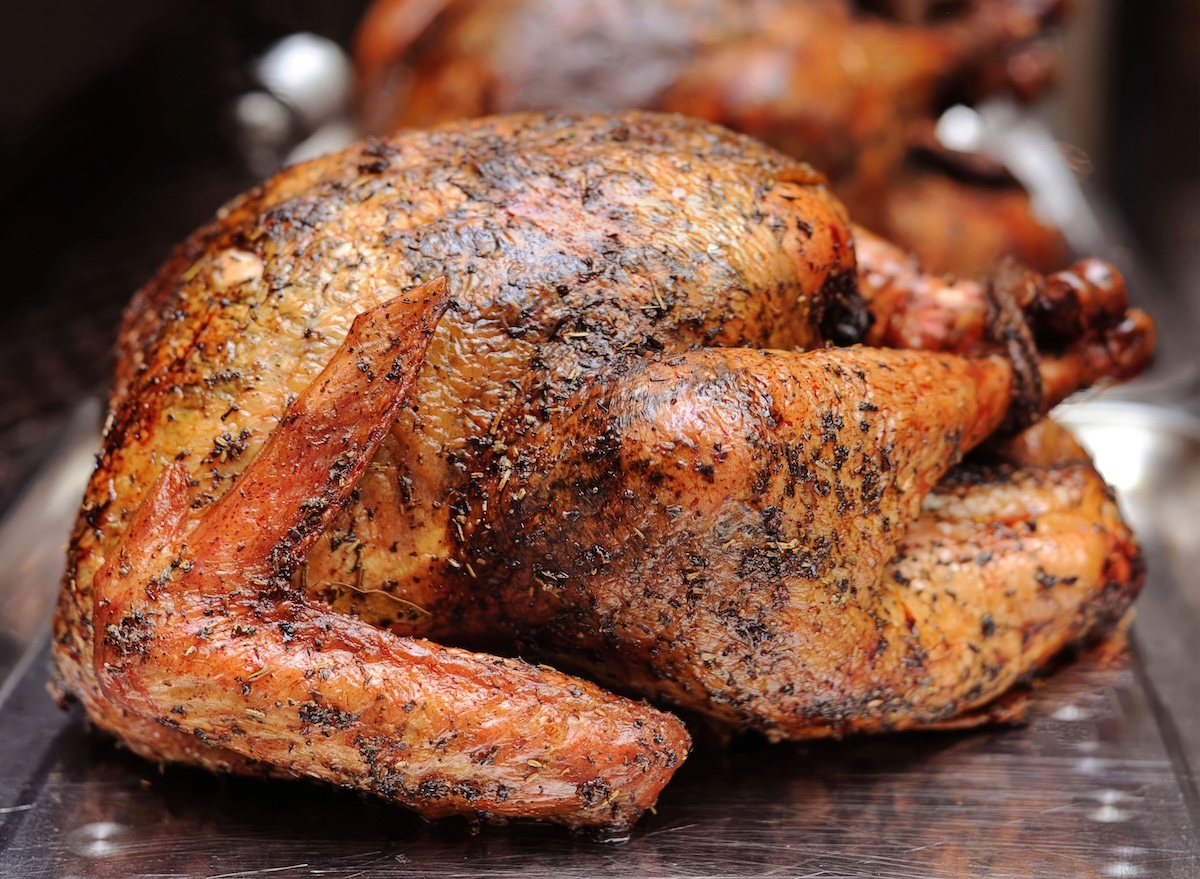 Smoked,Turkeys,Prepared,For,Thanksgiving.,Isolated,On,A,Silver,Tray.