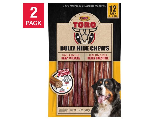 Cadet TORO Bully Hide Chews All-Natural Dog Chews 9-12" 12-count, 2-pack