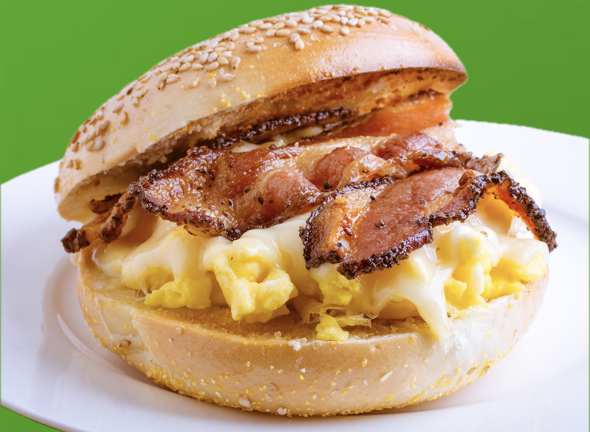 Bacon egg and cheese bagel, shutterstock