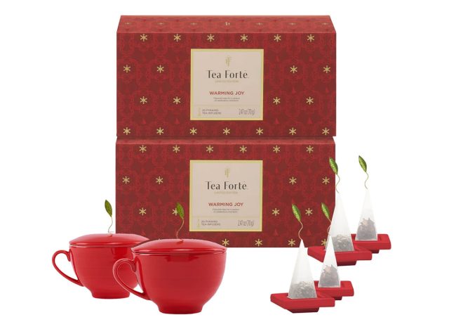 Tea Forté Warming Joy Bundle, 2 Café Cups and 4 Tea Trays, 50 Tea Pyramids Total