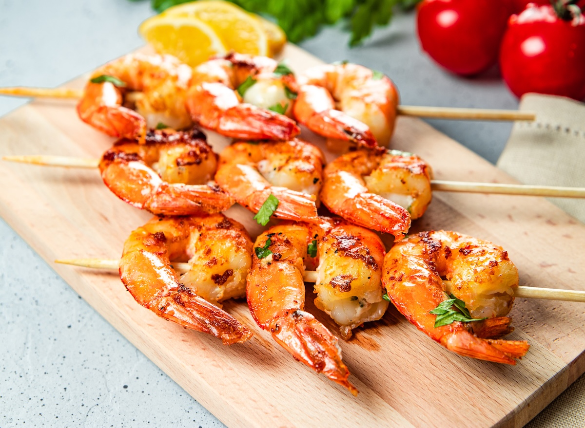 Grilled,Prawns,On,Wooden,Skewers,,Shrimp,Kebab
