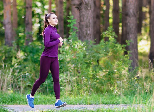 Young girl with fluttering hair on a morning jog. health, beauty, fitness