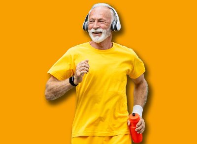 Active senior man running and training for good health.