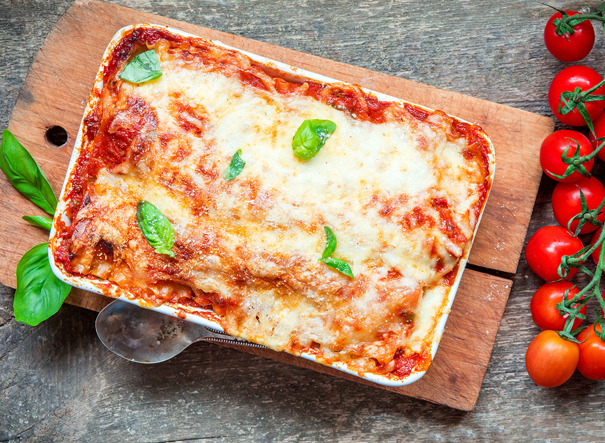 Italian classic dish lasagna with tomato sause and chicken