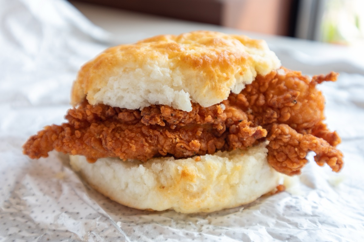 Orland Park, Illinois USA - June 10 2021: Chick-fil-A Chicken Biscuit Breakfast Sandwich