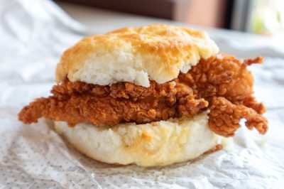 Orland Park, Illinois USA - June 10 2021: Chick-fil-A Chicken Biscuit Breakfast Sandwich