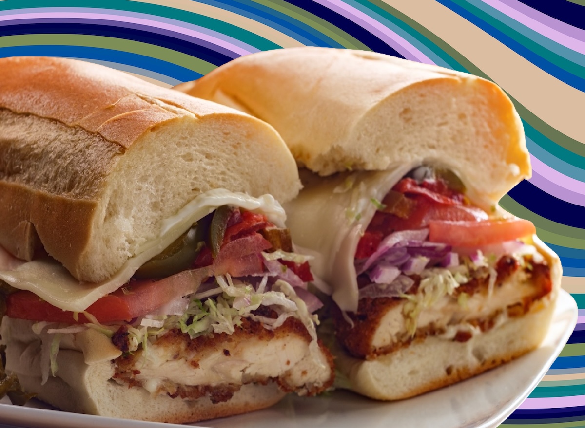 Best fried chicken cutlet sandwich wavy background