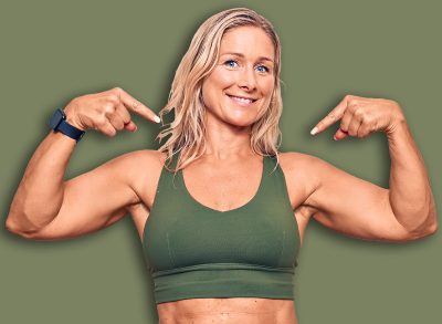Middle age caucasian blonde woman wearing sportswear looking confident with smile on face, pointing oneself with fingers proud and happy.