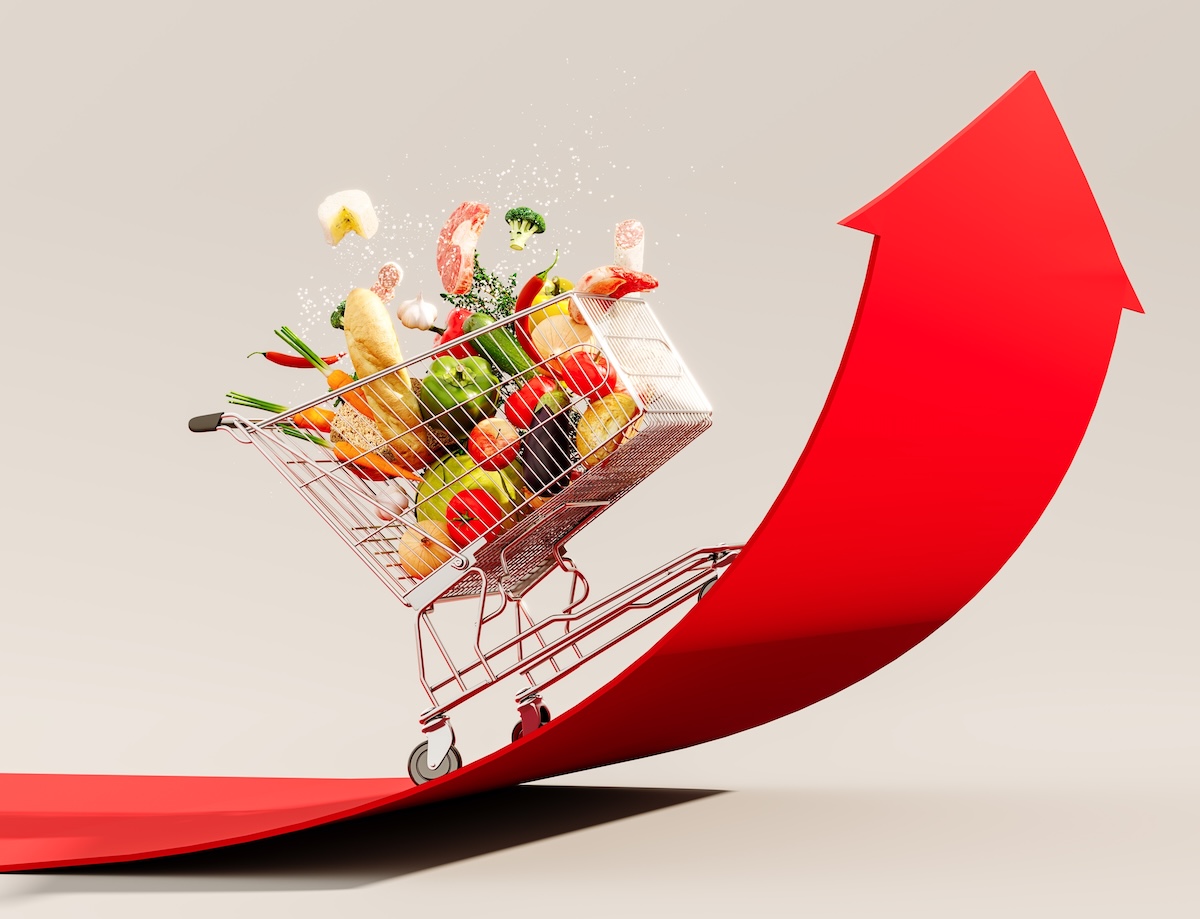 Food,Cost,Rising,Concept.,Basket,Full,Of,Groceries,And,Red