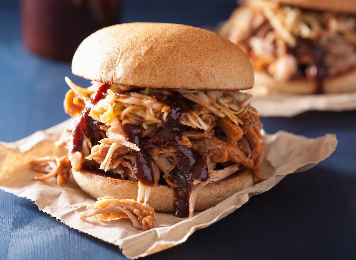 Homemade,Pulled,Pork,Burger,With,Coleslaw,And,Bbq,Sauce
