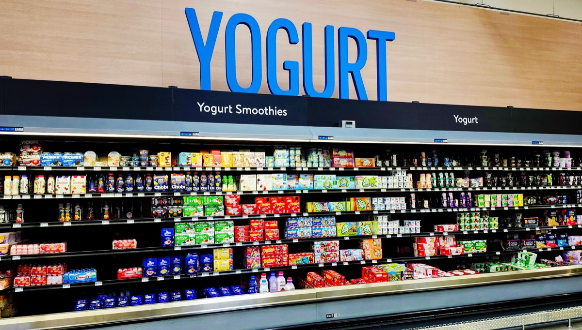 Yogurt products for sale inside a Walmart store, Fayetteville, North Carolina, USA, August 25, 2025