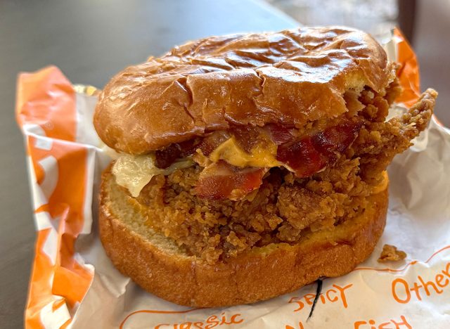 Popeyes Chicken Sandwich Spicy With Bacon And Cheese 
