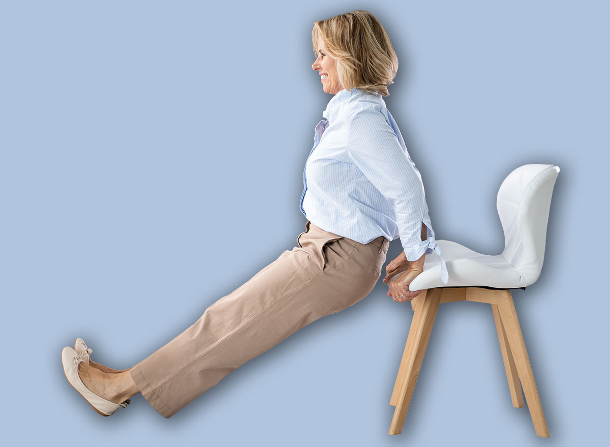 Chair Triceps Dip In Office. Workout Exercise At Desk