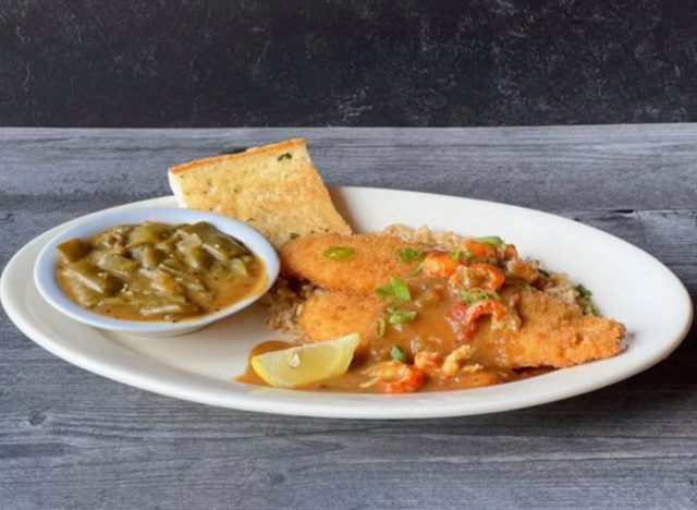 Razzoo's Cajun Cafe Fried Flounder Etoufee
