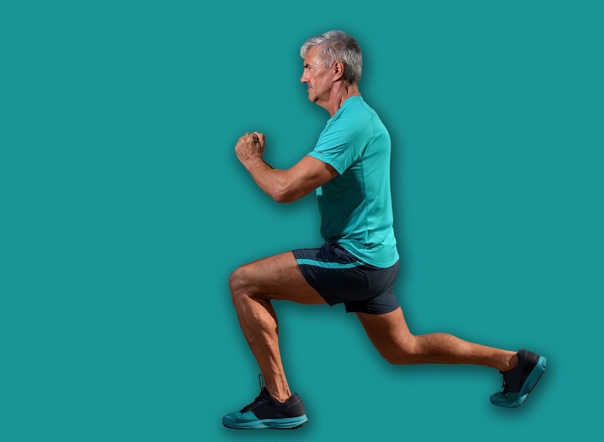 Elderly man practicing sports on the street
