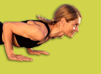 Closeup Of Athletic Middle Aged Woman Doing Plank Exercise Or Push Ups Outdoors, Sporty Female In Activewear Training On Wooden Pier Near River, Enjoying Outside Workouts, Side View With Free Space