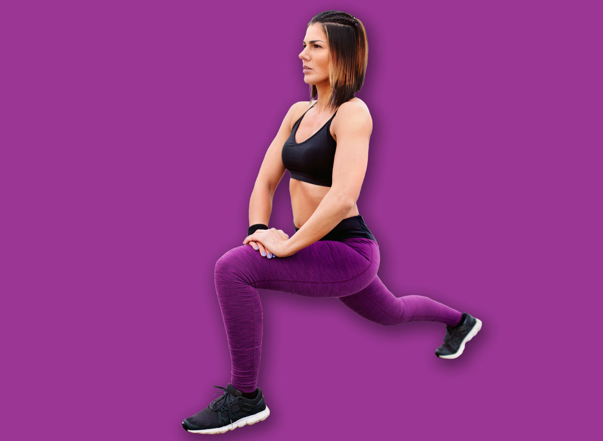 Fitness woman split squat exercise outdoor