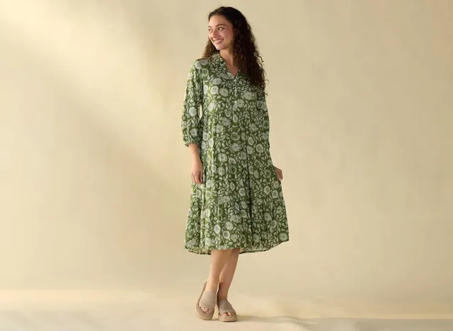 Floral Green Flowy Midi Dress