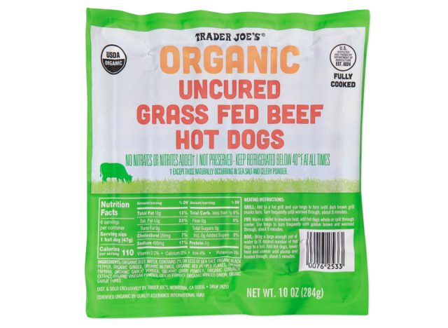 Trader Joe's Organic Uncured Grass Fed Beef Hot Dogs