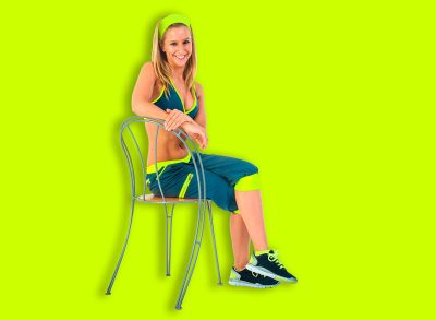 Young fitness instructor sitting on chair