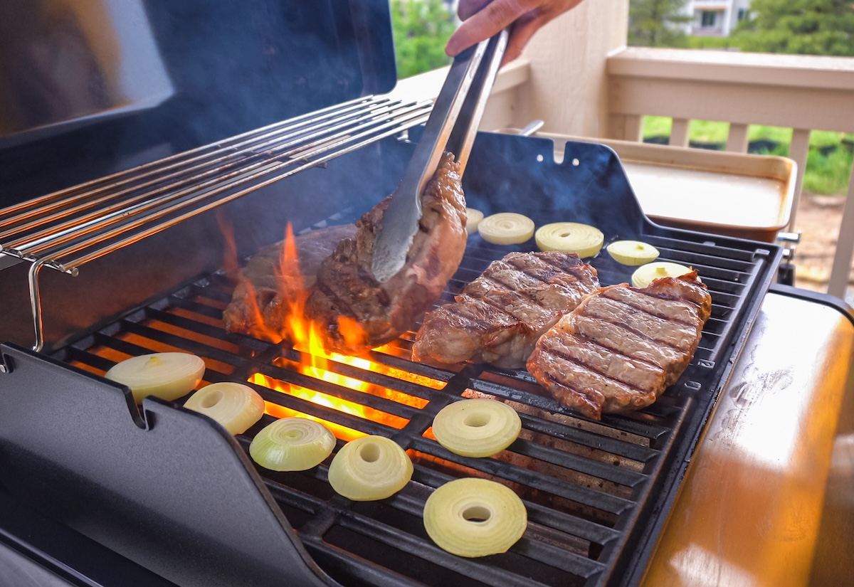 Steaks on backyard grill