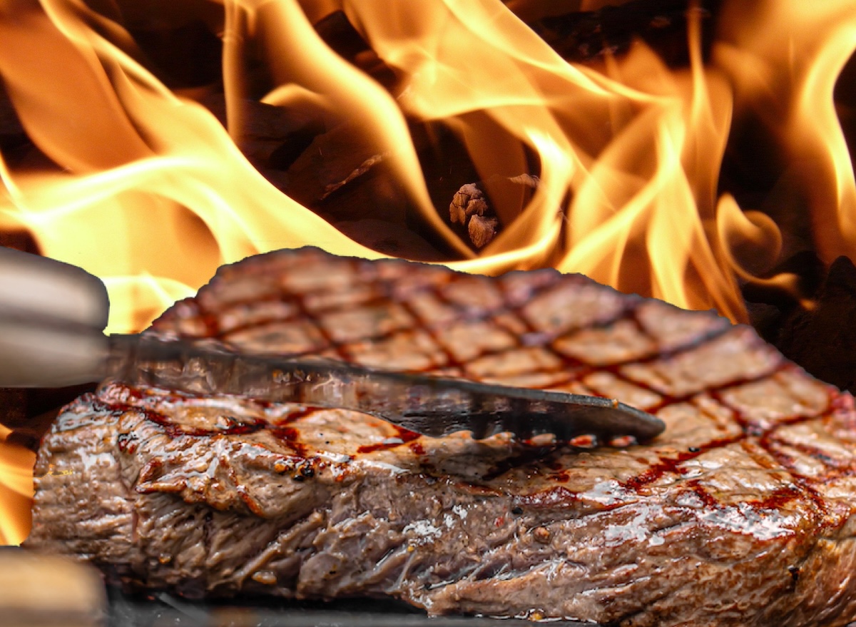 Steak grill flames fire