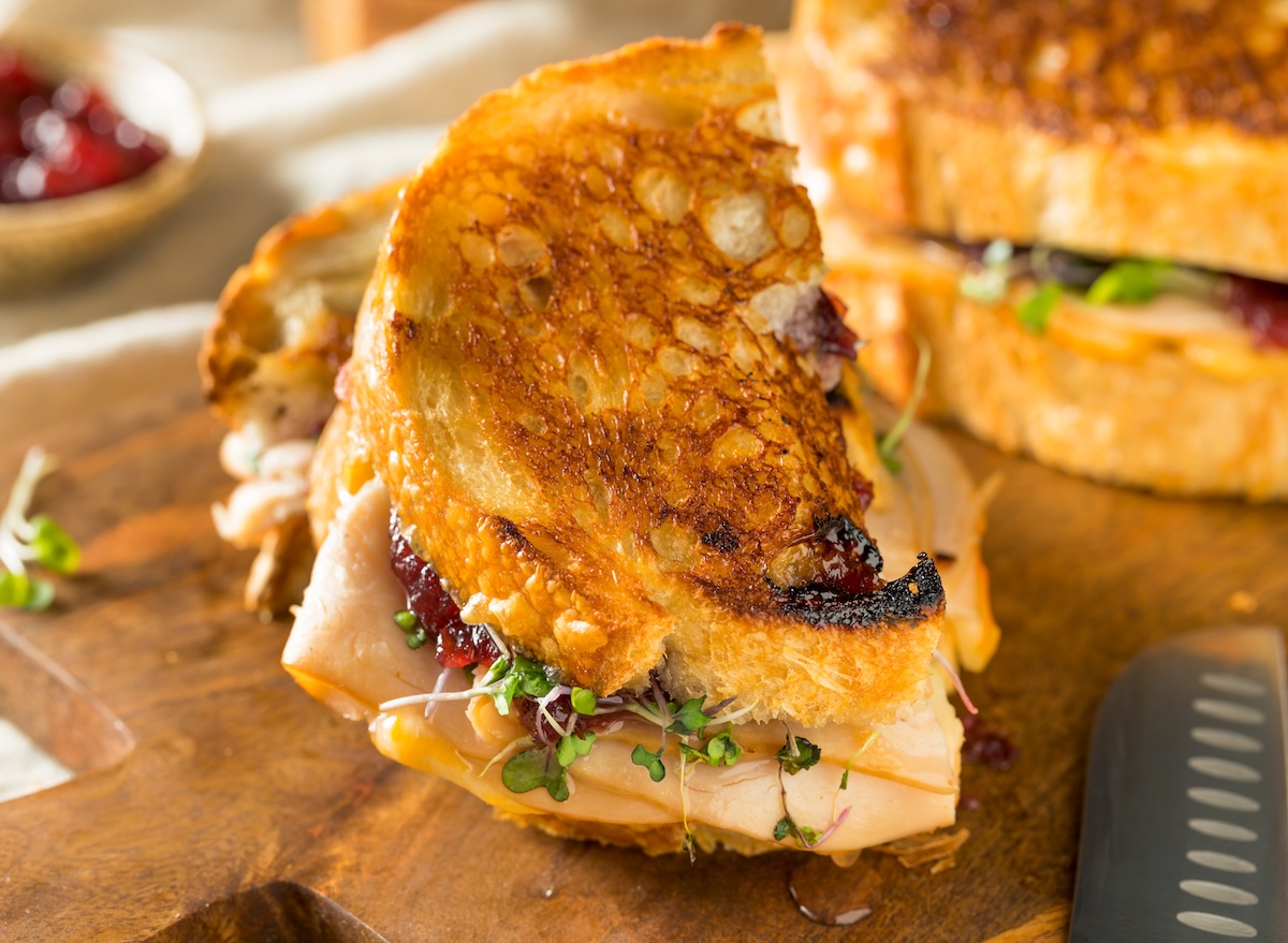 Homemade,Thanksgiving,Turkey,Panini,With,Cheese,And,Cranberry,Sauce