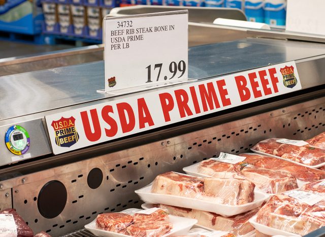 USDA Prime beef rib steak in the cooler at a Costco store. USDA Prime beef represents the highest quality grade assigned by the U.S. Department of Agriculture.