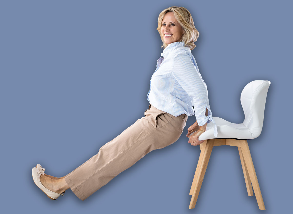 Chair Triceps Dip In Office. Workout Exercise At Desk