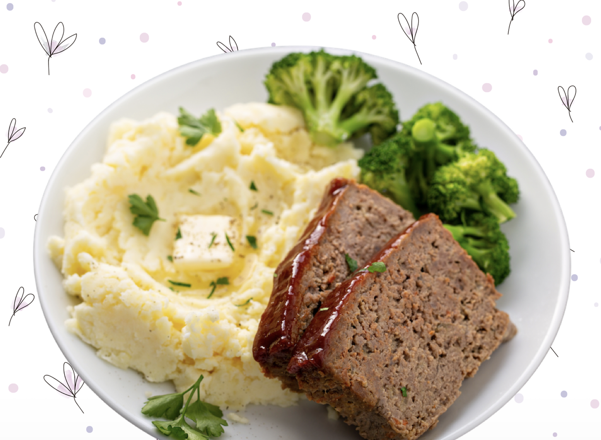 Meatloaf mashed potatoes broccoli