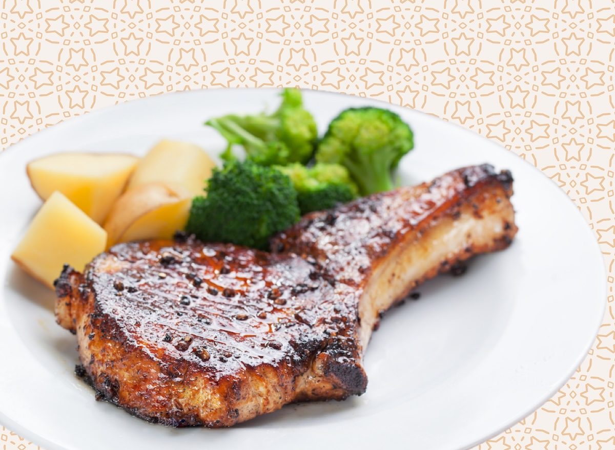 Pork chop potatoes broccoli