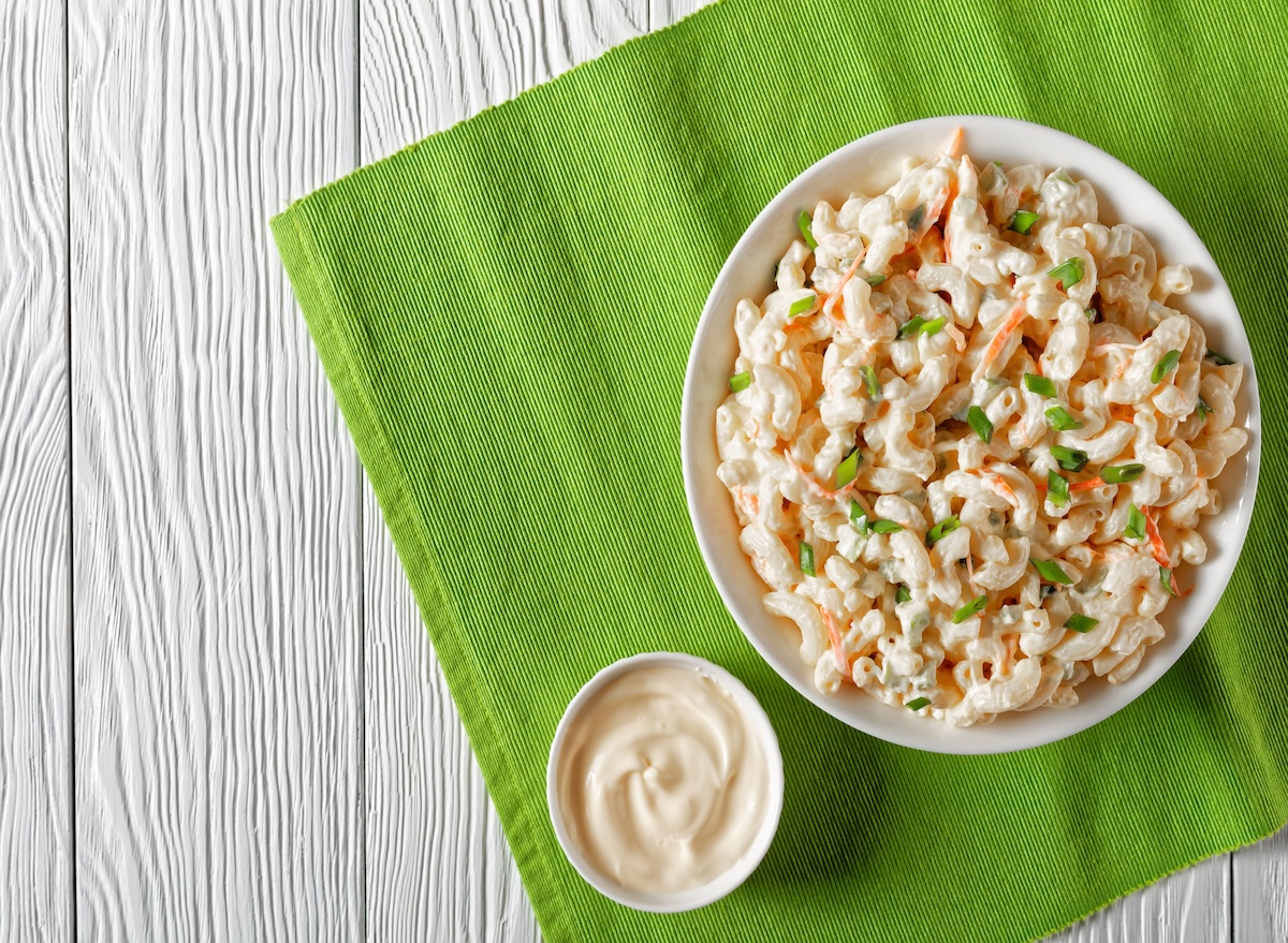 Close up,Of,Traditional,Macaroni,Salad,With,Shredded,Carrots,,Celery,,Spring