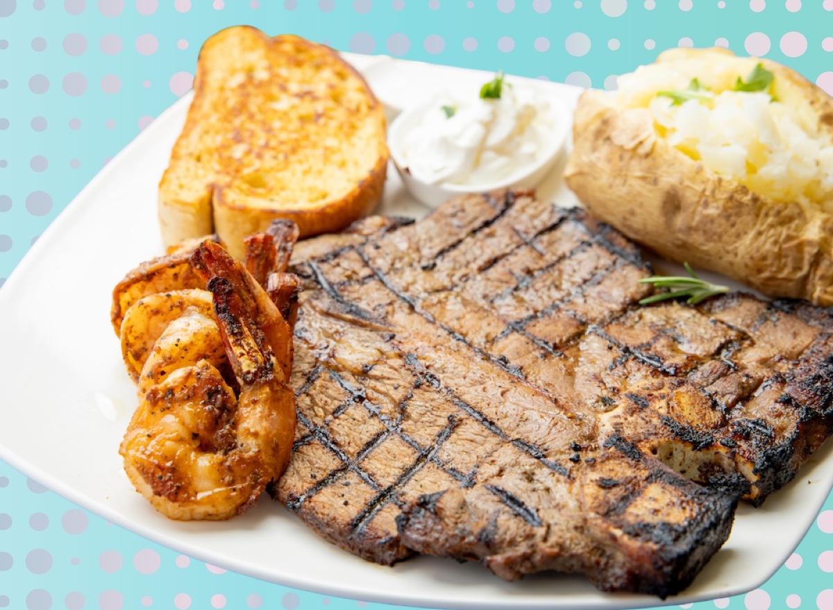 Shrimp steak baked potato