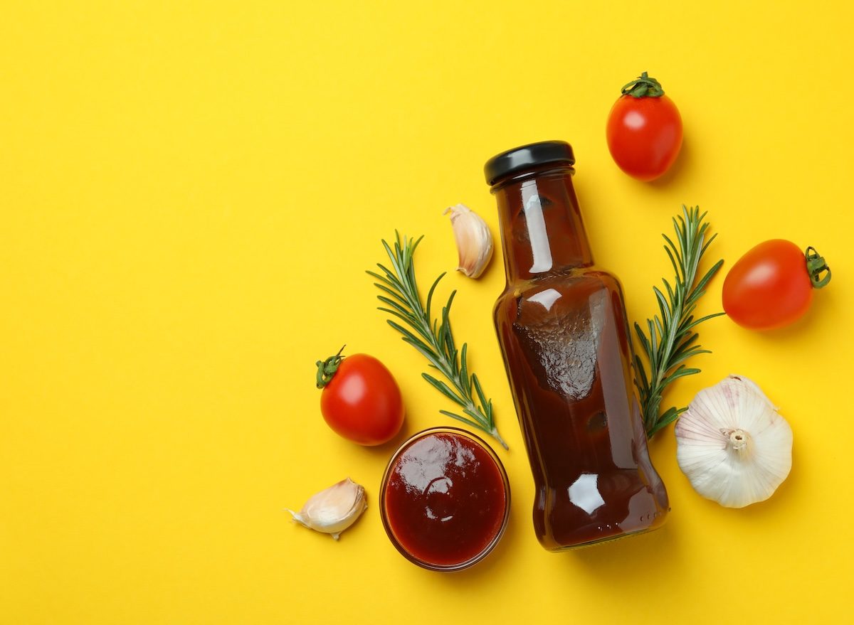 Barbecue,Sauce,And,Ingredients,On,Yellow,Background